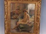 an image of a painting of a nude woman sitting on a couch