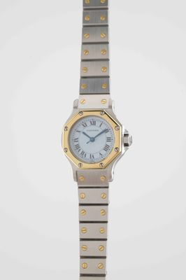 an image of a lady ' s watch with two tone steel bracelets