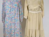 two dresses on a mannequin stand on a white background