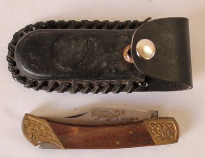 Couteau pliant de poche Léopard, lame type Bowie, manche à p…