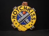panneau jaune et bleu portant l'inscription « Hotchkiss »