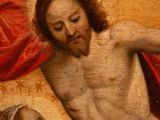 an image of a painting of jesus on the cross with a woman