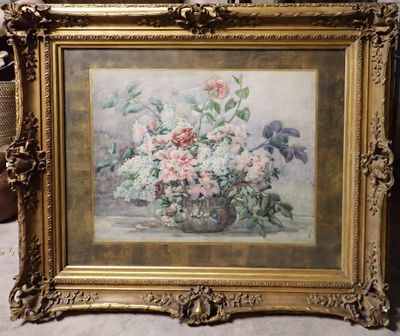une image d'une peinture de fleurs dans un vase sur une table