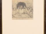 une image représentant un dessin d'un groupe de personnes assises à une table