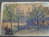 tableau représentant une scène de rue avec une calèche et des bâtiments
