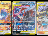 four different types of pokemon cards are shown on a black background