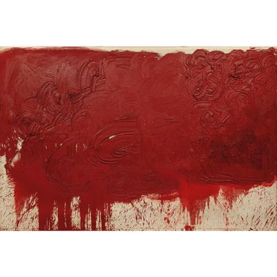 une image représentant un tableau avec de la peinture rouge sur fond blanc