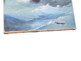 a picture of a painting of a boat in the ocean