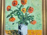 une peinture de fleurs dans un vase sur une table