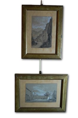 Anonyme, paire de Pastel et crayon sous verre et cadres plat…