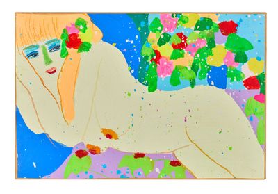 un tableau représentant une femme avec des fleurs sur la tête