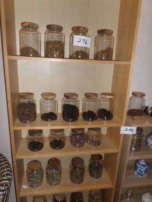 many jars and jars on the shelves in the room