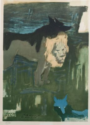 painting of a dog and a cat on a green background