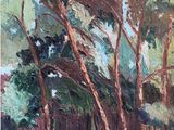 an oil painting of a group of trees in a field