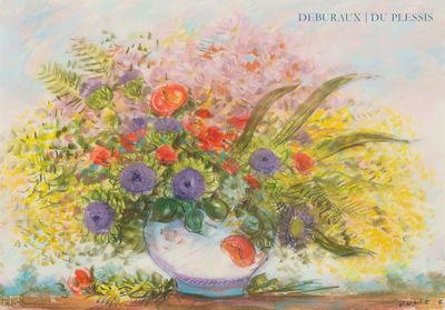 une peinture représentant un vase de fleurs sur une table