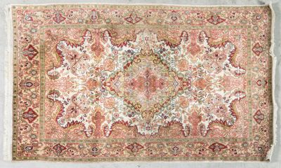 an antique persian rug with a floral design on a white background