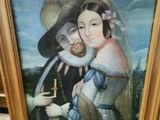 painting of a man and a woman holding a cane in front of a painting