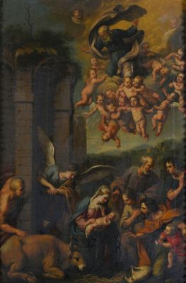 une image d'un tableau représentant un groupe de personnes dans une pièce