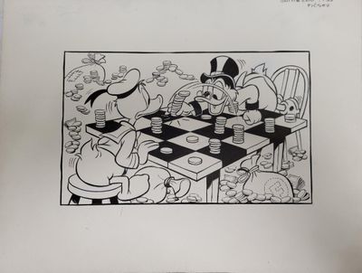 cartoon drawing of a chess game with a cat and a mouse