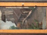 an old picture of a picture of an old building with a broken window