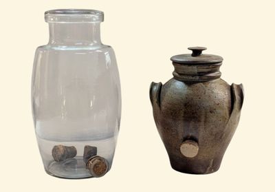 deux vases placés l'un à côté de l'autre sur une table