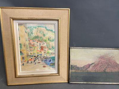 Deux pièces encadrées Vue de village en bord de Méditerranée - Photo 1