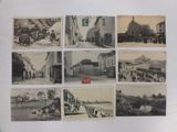 several old black and white photographs of people and vehicles on a street