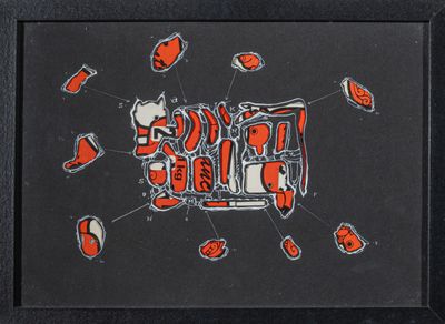 painting of a black frame with a picture of an orange and white cat on it