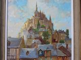 peinture représentant un tableau d'un château situé sur une colline, avec le ciel en arrière-plan