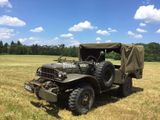 une jeep militaire garée au milieu d'un champ