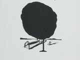 an image of a black and white drawing of a tree and a bench