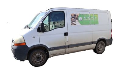 a white van with a dog on the side of it