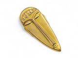 a close up of a gold pin on a white background