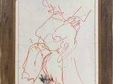 drawing of a man and a woman with a child in a chair
