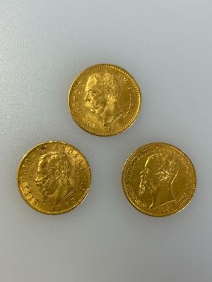 * Trois pièces de 20 Lires or, années 1850, 1865 et 1882. Poids. 19,32 - Photo 1
