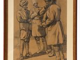 an image of a drawing of a group of men standing around each other