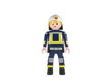 Figurine de pompier Legoland avec casque, sur fond blanc