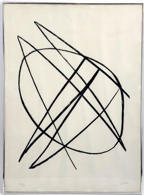 a black and white drawing of a circle on a white background