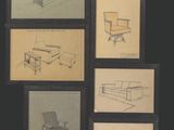 quatre dessins représentant différents types de meubles sur fond noir