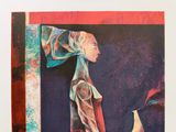 un tableau représentant une femme tenant un oiseau dans la main