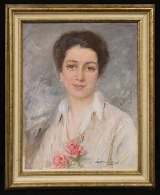 an oil painting of a woman with a rose in her hair