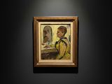 an image of a painting on a wall in a dark room