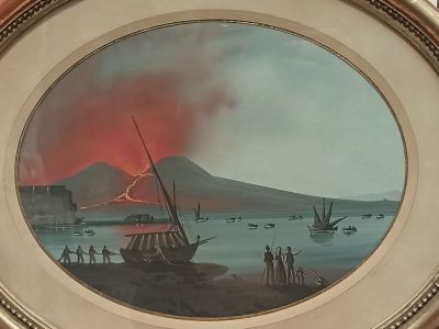 Ecole Napolitaine (XIXème) "Eruption du Vésuve", gouache en …