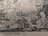 a drawing of a man on a horse pulling a cart