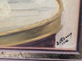 a picture of a painting of a woman sitting at a table