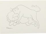 une image représentant un dessin d'une vache avec son veau