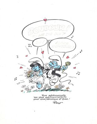 PEYO (1928-1992). Bonjour, tu me dis oui ? Encre et aquarell…