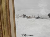 a picture of a painting of a group of people in the snow