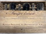 a wooden box with six bottles of wine in it