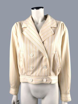 CHRISTIAN DIOR blouson écru rayures jaunes boutonnage croisé…